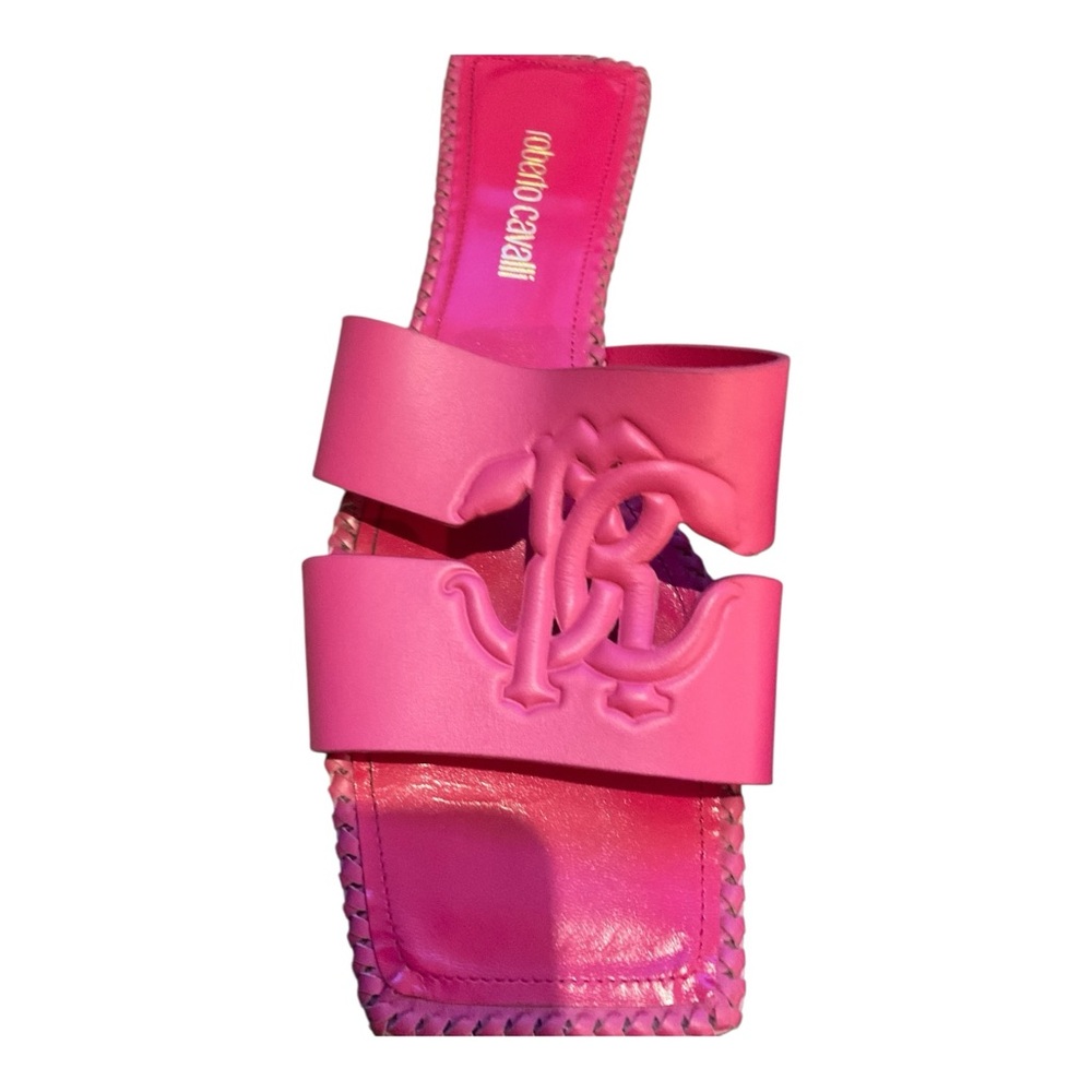 Roberto Cavalli Women’s Pink logo-embossed leather slides Flats Size 39 - Picture 13 of 15